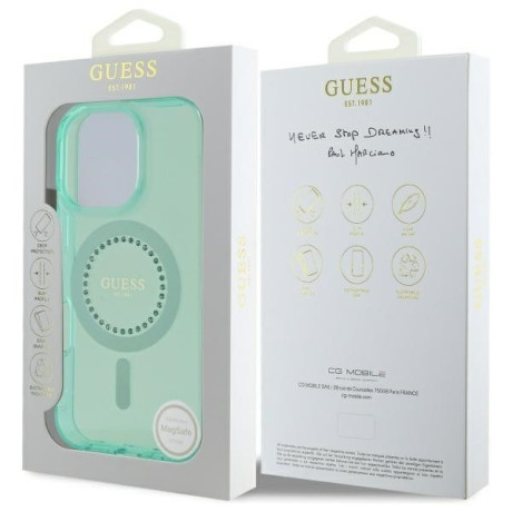 Оригинальный чехол Guess IML Rhinestones MagSafe для iPhone 16 Pro - Green