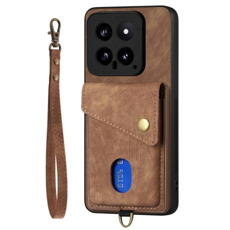 Протиударний чохол  Retro Card Wallet Fold Leather на Xiaomi 14 - коричневий