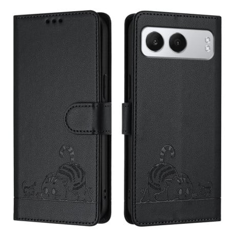 Чохол-книжка з тисненням Cat Rat захистом від сканування RFID на OnePlus Nord 4 5G - чорний