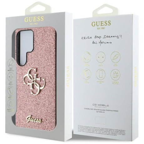 Оригинальный чехол Guess Fixed Glitter Big 4G Metal Logo для Samsung Galaxy S25 Ultra - Pink