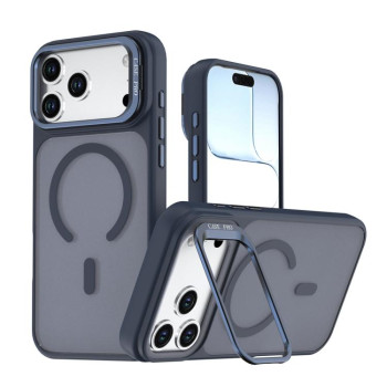 Чохол Bright Color Frosted Skin-feel Camera Bracket з MagSafe і підставкою біля камери на iPhone 18 Pro Max — синій