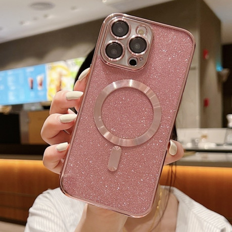 Протиударний чохол Glitter Electroplating MagSafe TPU для iPhone 16 Pro – рожеве золото