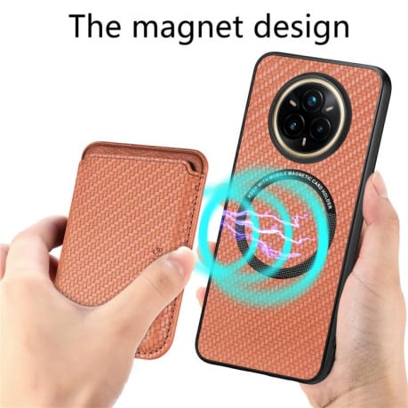 Чехол Carbon Fiber Leather Card Magnetic на Realme 14 Pro+ - коричневий