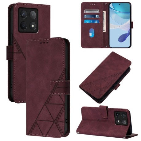 Чохол-книжка Crossbody 3D Embossed Flip Leather на Xiaomi 14T Pro - винно-червоний