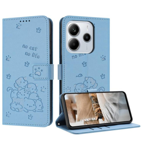 Чохол-книжка Embossed Kitten Phone Leather для Xiaomi Redmi Note 14 4G 164.84mm - синій