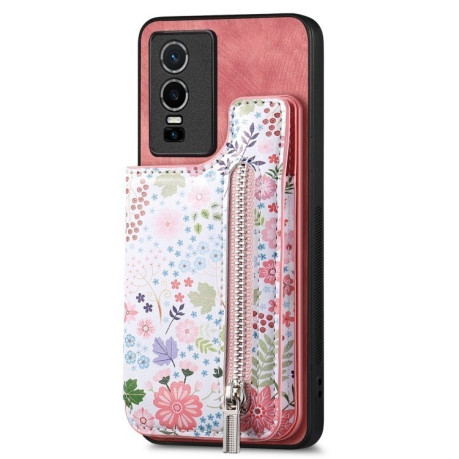 Чохол протиударний Retro Painted Zipper Wallet для Vivo Y76 5G - рожевий