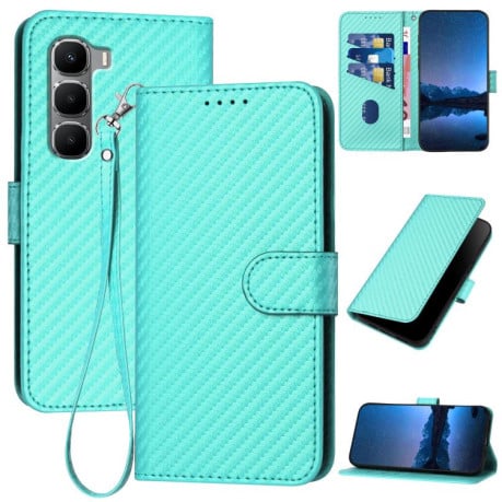 Чехол-книжка с фактурой Carbon Fiber магнитным хлястиком, ремешком на Infinix Hot 60 4G / Hot 60i 4G - голубой