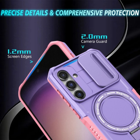 Противоударный чехол Sliding Camshield Magsafe Holder для Samsung Galaxy S23 FE 5G - розово-фиолетовый