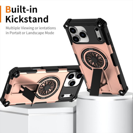 Противоударный чехол Shockproof Kickstand Metallic Shaft MagSafe на iPhone 17 Pro - золото