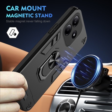 Ударозащитный чехол Metal Ring Holder для Xiaomi Redmi Note 14 5G - черный