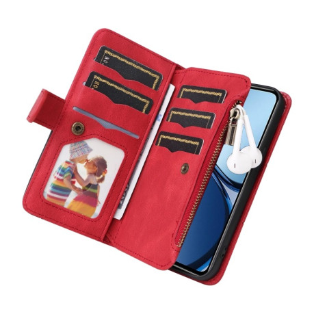 Чохол-книжка Dual-color 9 Card Slots Zipper Wallet Leather для Realme C63 / C61 / Note 60 - червоний