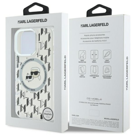 Оригинальный чехол Karl Lagerfeld IML Monogram Karl &amp; Choupette Head MagSafe для iPhone 16 Pro Max - Clear