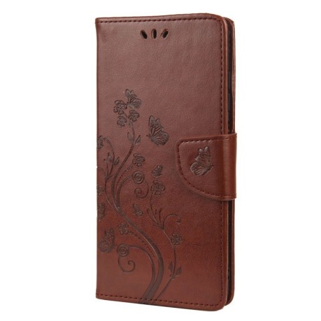 Чехол-книжка Butterfly Flower Pattern для Xiaomi Redmi 10 - коричневый