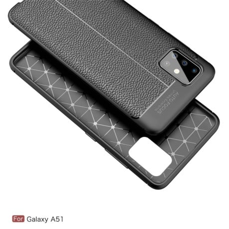 Ударозащитный чехол Litchi Texture на Samsung Galaxy A51 -черный
