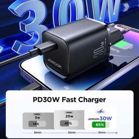 Швидкий Зарядний пристрій JOYROOM TCF07 30W USB-C / Type-C Fast Charger - чорний