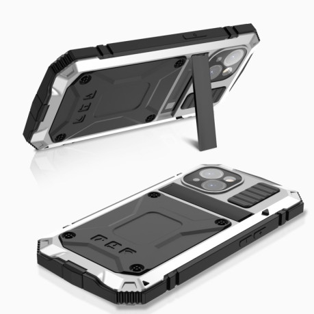 Противоударный металлический чехол R-JUST Dustproof на iPhone 15 Plus - серебристый