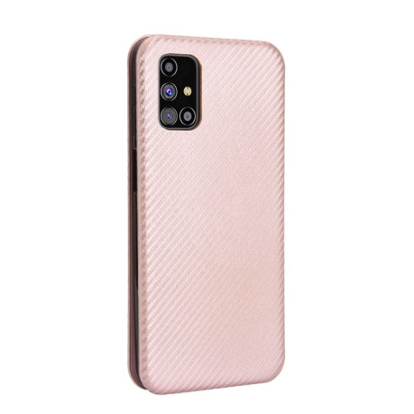 Чехол-книжка Carbon Fiber Texture на Samsung Galaxy M31s - розовое золото