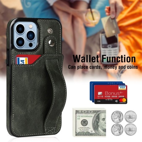 Противоударный чехол Wrist Strap Holder на iPhone 14 Pro - зеленый