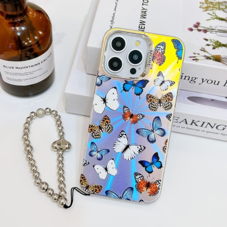 Противоударный чехол Electroplating Laser Butterfly Phone Case with Wrist Strap на iPhone 16 Pro Max - Color Butterflies