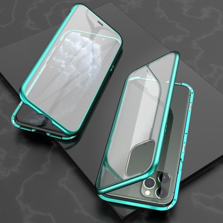 Двухсторонний магнитный чехол Adsorption Metal Frame для iPhone 11 Pro - зеленый