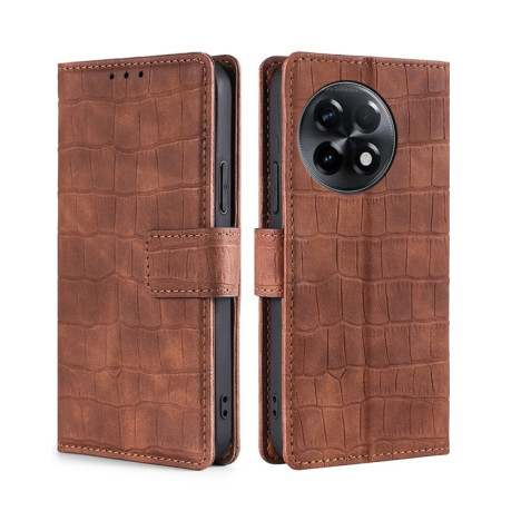 Чехол-книжка Skin Feel Crocodile Texture для OnePlus Ace 2/11R - коричневый