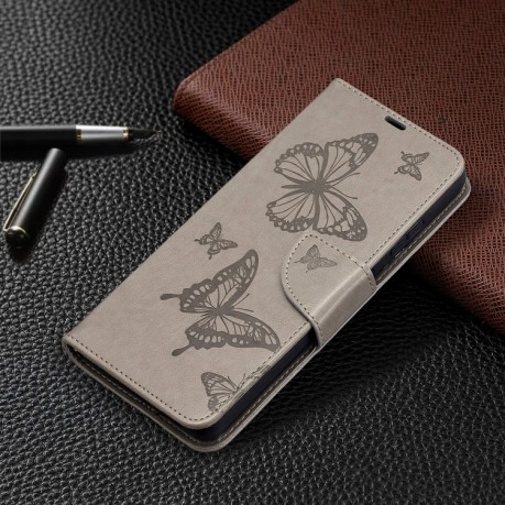 Чехол-книжка Butterflies Pattern на Samsung Galaxy S21 Ultra - серый