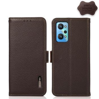 Кожаный чехол-книжка KHAZNEH Genuine Leather RFID для Realme GT Neo2 - коричневый