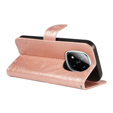 Чехол-книжка Swallowtail Butterfly Embossed Leather для Xiaomi Redmi Note 14 Pro / 14 Pro+ 5G - розовое золото