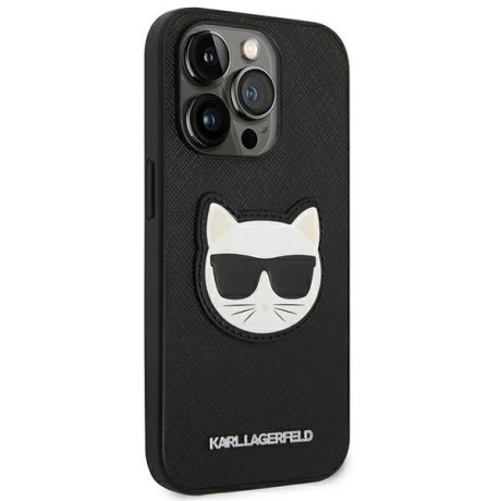 Оригинальный чехол Karl Lagerfeld Saffiano Choupette Head Patch для iPhone 14 Pro Max - black
