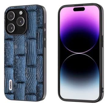 Чохол ABEEL Genuine Leather Mahjong для iPhone 15 Pro Max black - синій