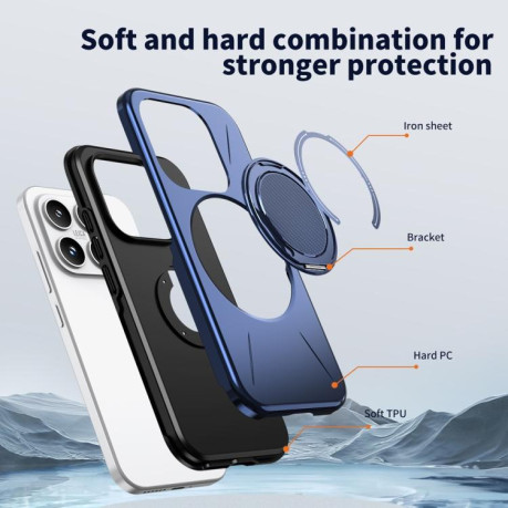 Чехол Metal Rotation Holder MagSafe TPU Hybrid PC с металлическим поворотным держателем и MagSafe для Xiaomi 17 — тёмно-синий