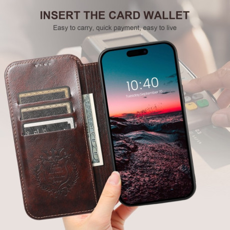 Чехол-книжка Suteni J05 Leather Magnetic MagSafe для iPhone 16 Pro Max - коричневый