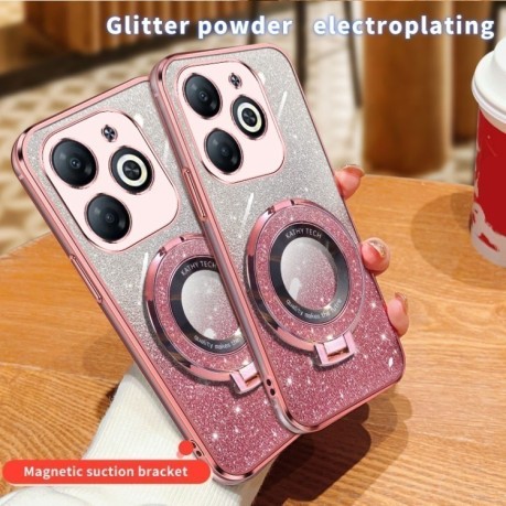 Противоударный чехол Plated Gradient Glitter Round Holder для Infinix Smart 8  - черный