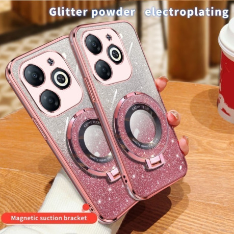 Противоударный чехол Plated Gradient Glitter Round Holder для Infinix Smart 8 / Smart 8 HD - серебристый