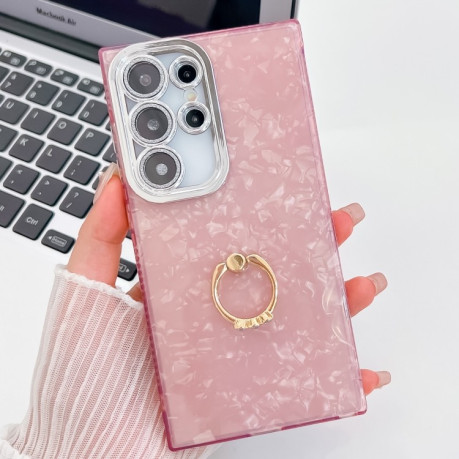 Протиударний чохол Plating Glitter Texture Ring Holder  для Samsung Galaxy S25 Ultra 5G - Pink Shell Pattern