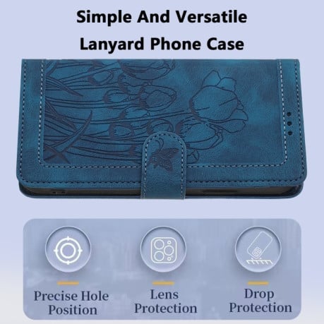 Чехол-книжка Tulips Embossed Leather для iPhone 16e - синий