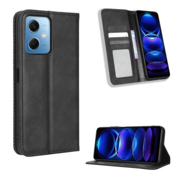 Чехол-книжка Magnetic Buckle Retro Crazy Horse Texture на Xiaomi Redmi Note 12 5G - черный