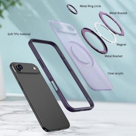 Чехол kalebol с MagSafe и подставкой 360 Metal Ring Holder на iPhone Air - фиолетовый