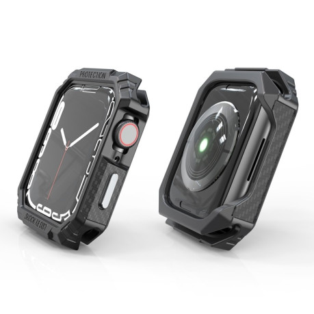 Противоударная накладка Carbon Fiber Contrast Color для Apple Watch Series 8 / 7 45mm - черно-серебристая