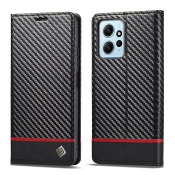 Чехол-книжка LC.IMEEKE Carbon Fiber для Xiaomi Redmi Note 12 4G - Horizontal Black