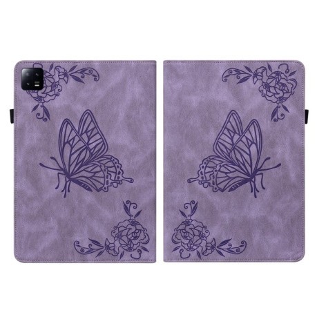 Чохол-книжка Butterfly Flower Embossed Leather для Xiaomi Pad 6 / Pad 6 Pro - фіолетовий