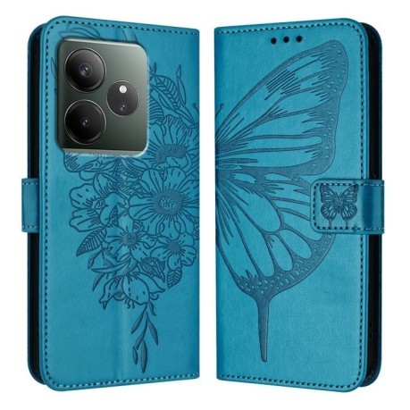 Чехол-книжка Embossed Butterfly для Realme GT 6T 5G Global - синий