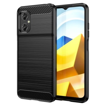 Противоударный чехол Brushed Texture Carbon Fiber на Xiaomi Poco M5 - черный