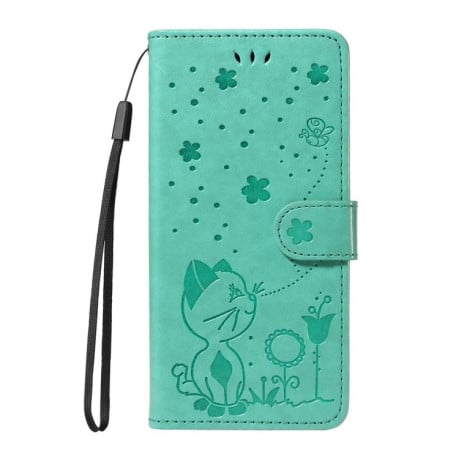 Чехол-книжка Cat Embossing Pattern на Xiaomi Redmi 15C 5G / 4G EU 173mm - зеленый