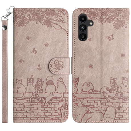 Чехол-книжка Cat Embossing Pattern на Samsung Galaxy S24 FE 5G - серый