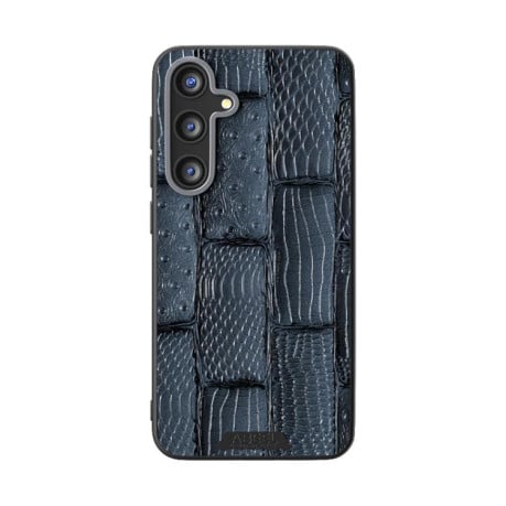 Чехол ABEEL с фактурой Beast Pattern 6D Micro-Embossed с MagSafe из натуральной кожи на Samsung Galaxy S25 FE 5G - синий