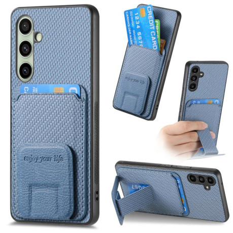 Противоударный чехол Carbon Fiber Card Bag для Samsung Galaxy A36 - синий