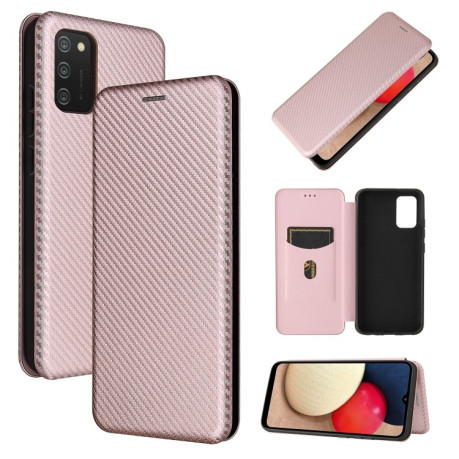 Чехол-книжка Carbon Fiber Texture на Samsung Galaxy A20s - розовый