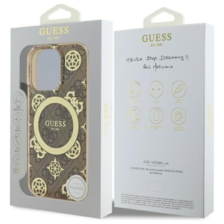 Оригинальный чехол Guess IML Peony On 4G Background MagSafe для iPhone 16 Pro Max - Brown