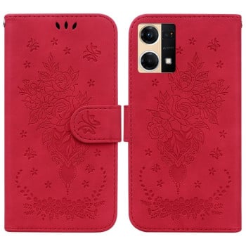 Чехол-книжка Butterfly Rose Embossed для OPPO Reno7 4G - красный